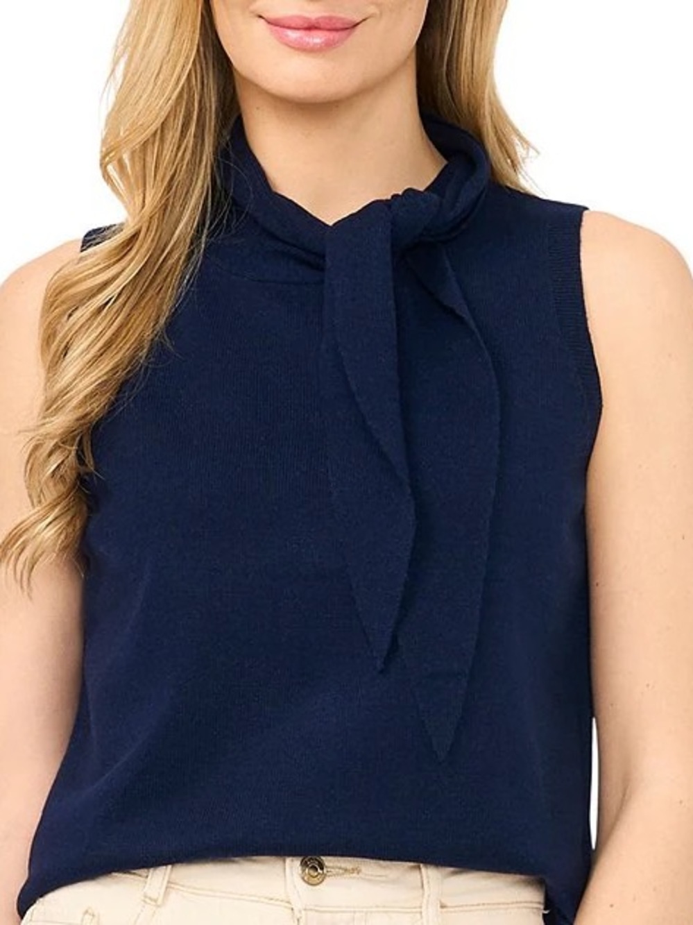 CeCe Sleeveless Knot Tie-Neck Tank - Navy S